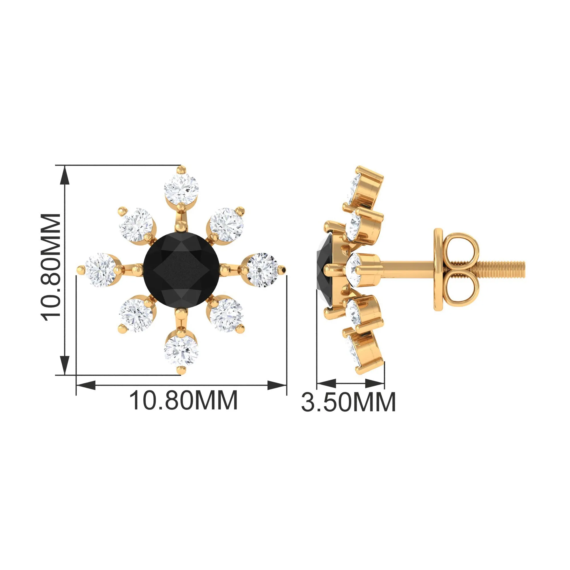1 CT Black Onyx and Diamond Flower Stud Earrings
