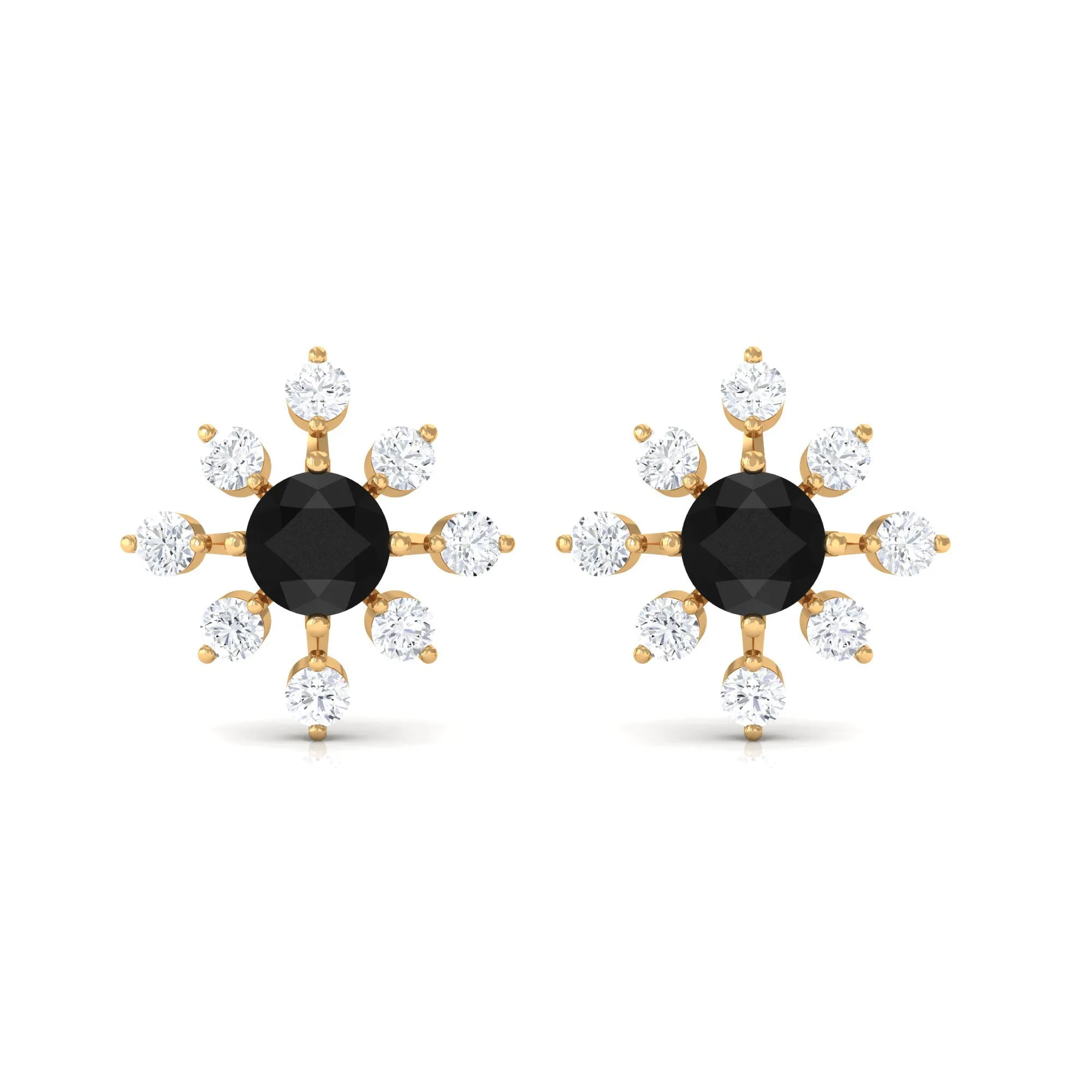 1 CT Black Onyx and Diamond Flower Stud Earrings