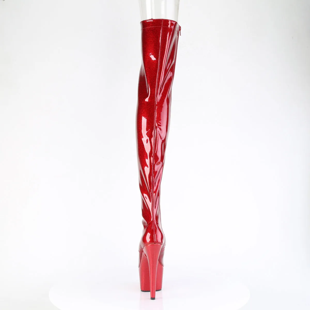 ADORE-3021GP Pleaser Red Patent Glitter Platform Peep Toe Thigh High Boots