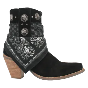 Bandida Black Suede Silver Concho Bandana Wrapped Booties (DS)