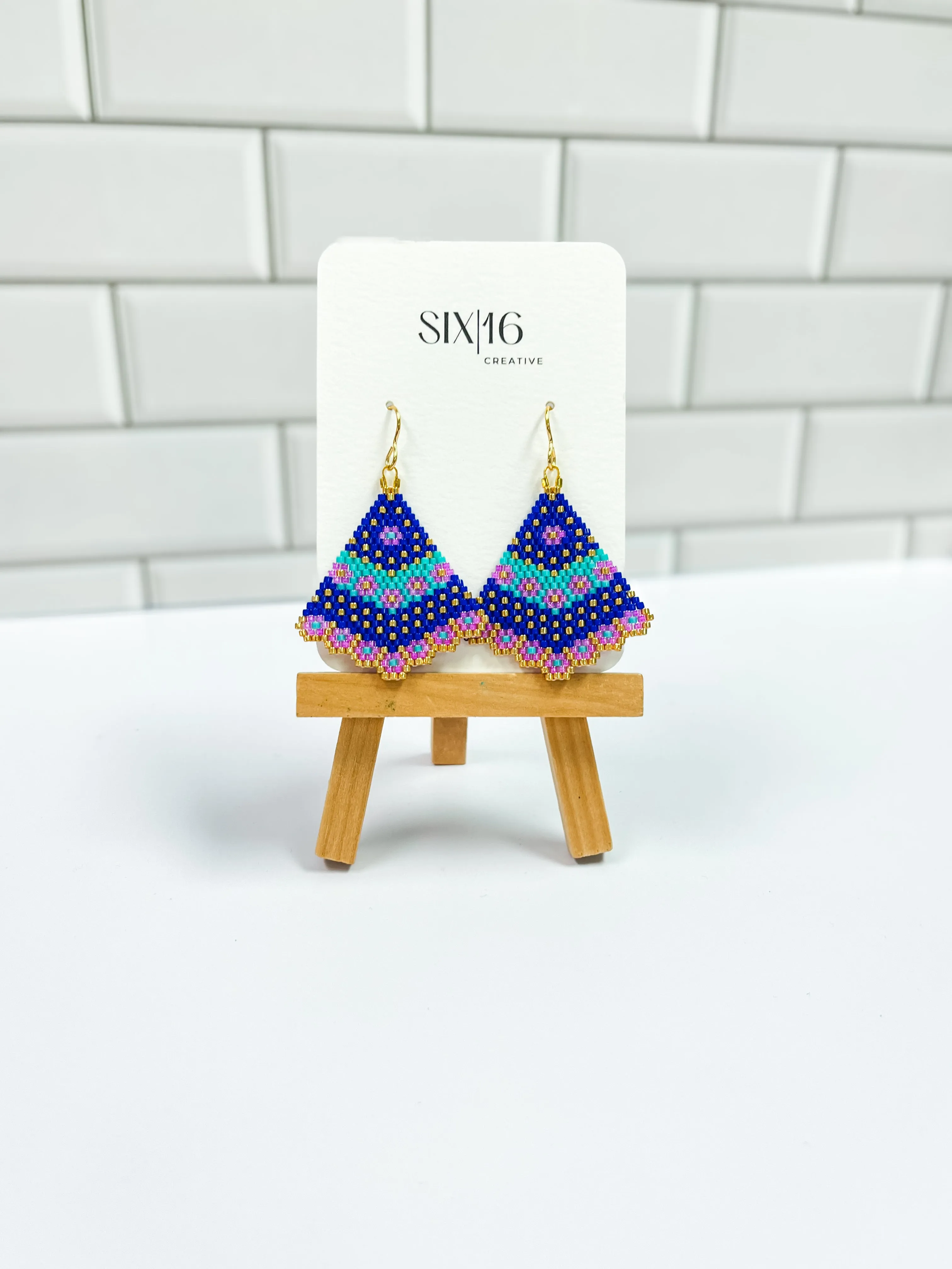 Blue Scalloped Beaded Earrings