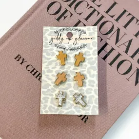 Druzy Cross Stud Earring Set in a Neutral Mix