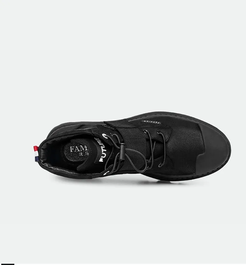 FAMAN LACE UP LEATHER HIKER BOOTS WITH BUCKLE DETAIL