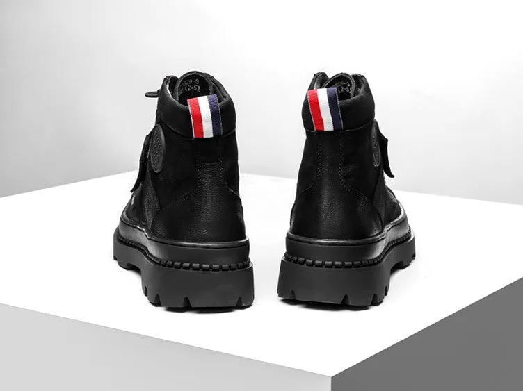 FAMAN LACE UP LEATHER HIKER BOOTS WITH BUCKLE DETAIL
