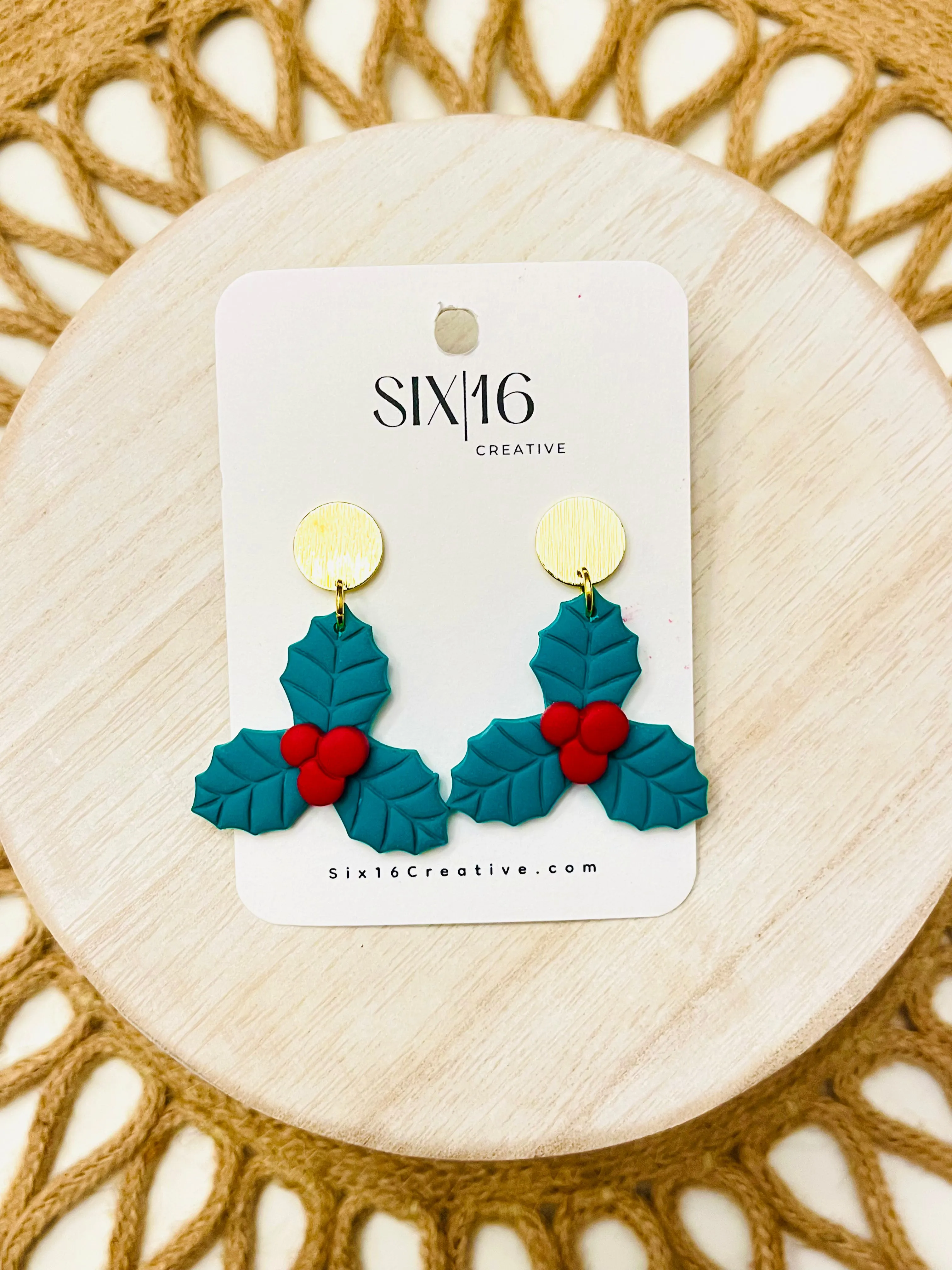 Holly Leaves Polymer Clay Earrings
