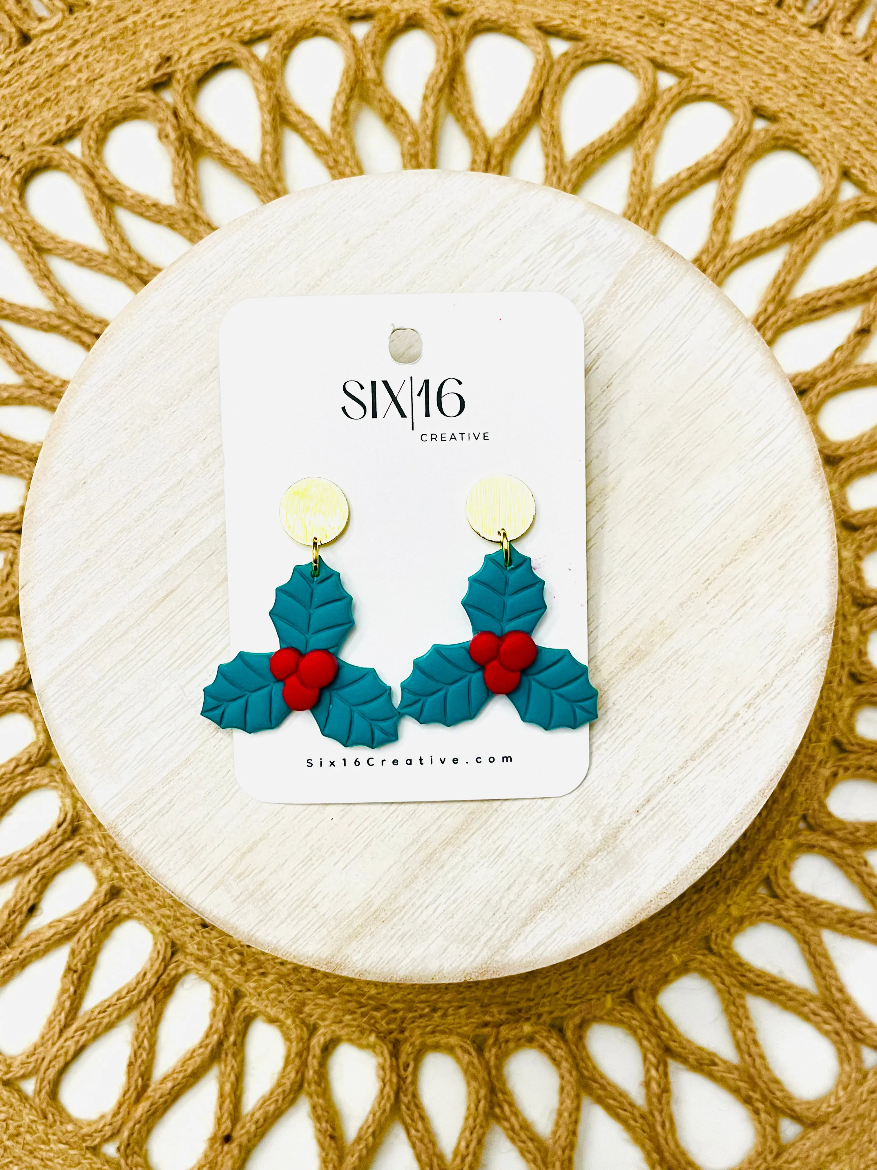 Holly Leaves Polymer Clay Earrings