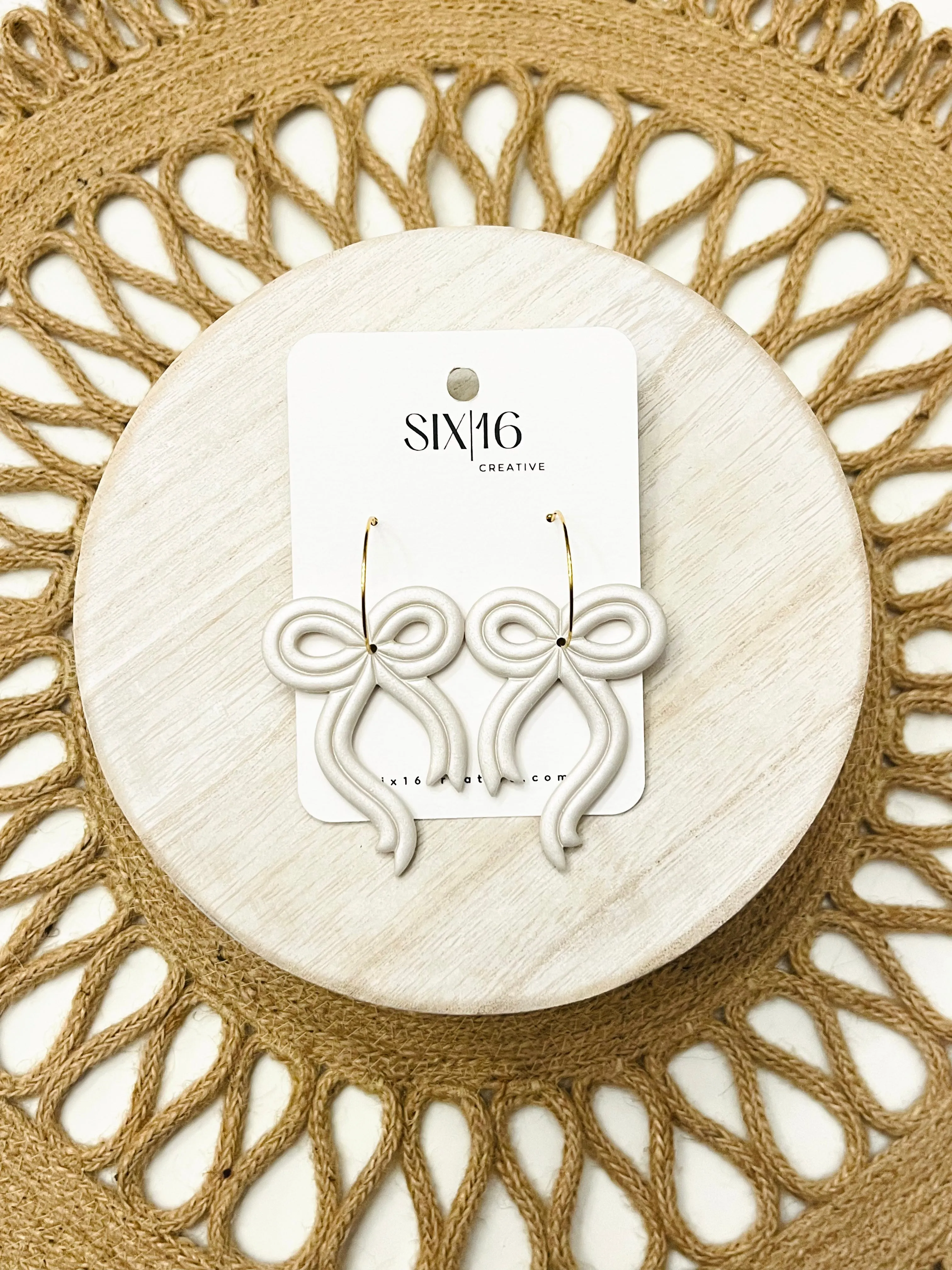 Pearl Bow Polymer Clay Earrings