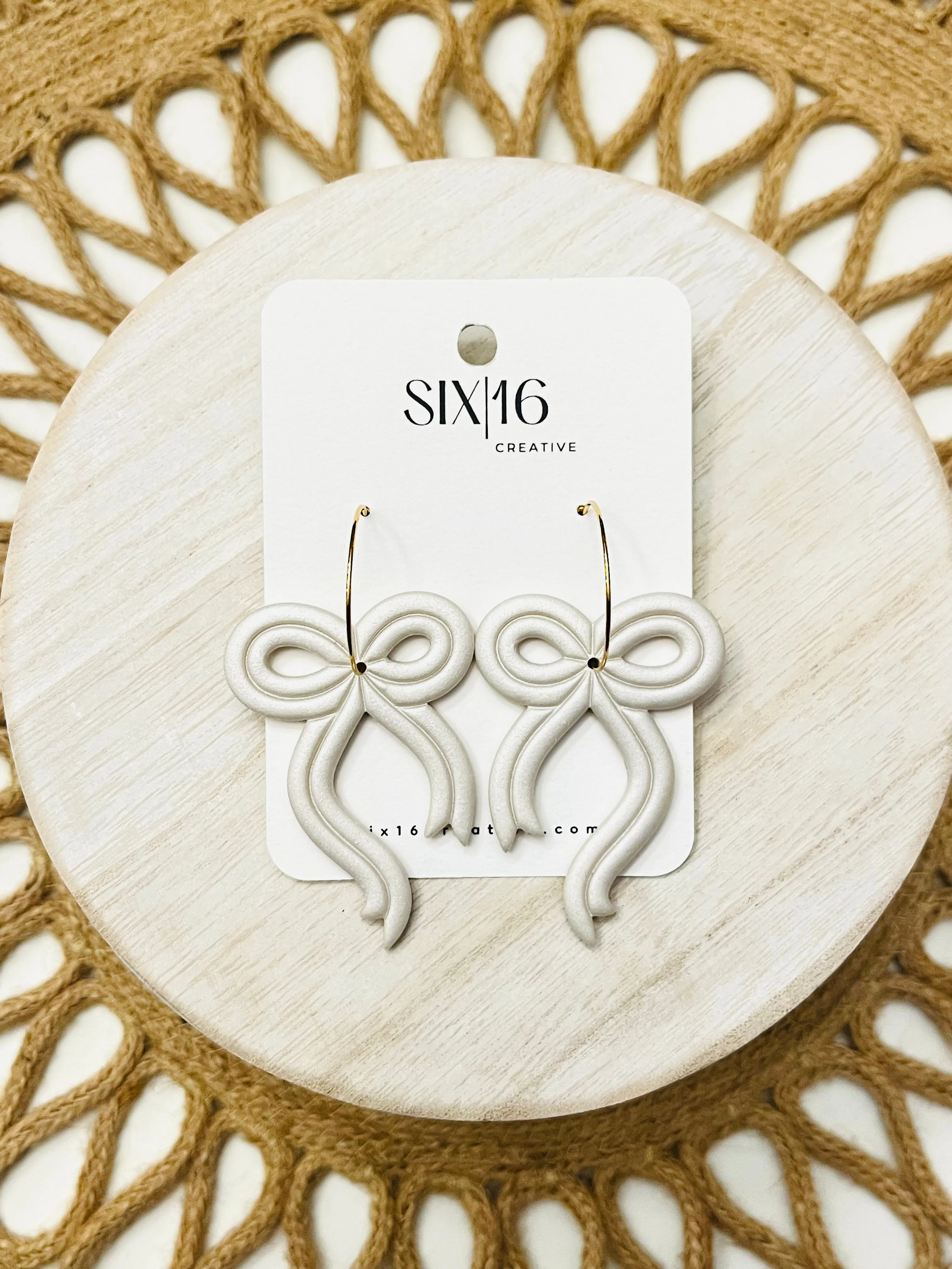 Pearl Bow Polymer Clay Earrings