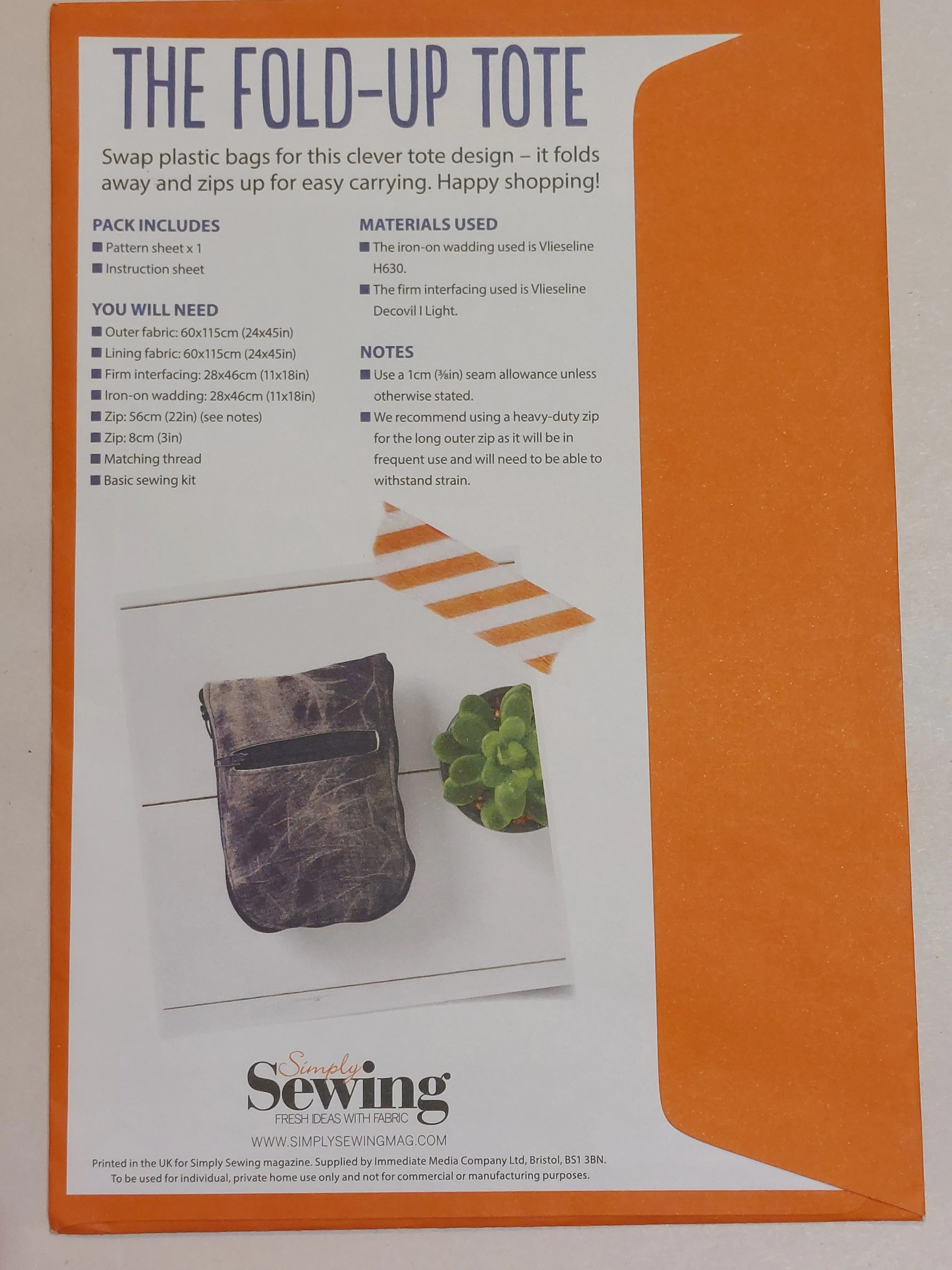 Preloved Uncut Simply Sewing Pattern - Fold-Up Tote Bag