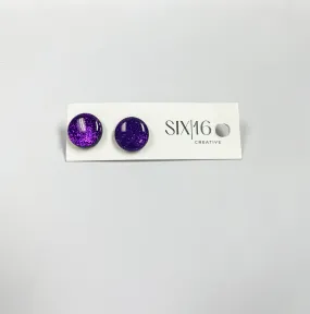 Purple Glitter Circle Stud Clay Earrings