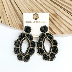 Sweet as Blooms Beaded Open Oval Drop with a Scalloped Edge in Black