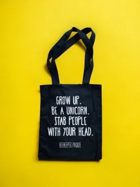 The "Grow up. Be a Unicorn 🦄 " Quote Tote Medium (Black Canvass)